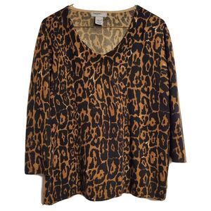 Designers Originals Sweater Xlarge Leopard Brown Black Womens Luxelon Vneck